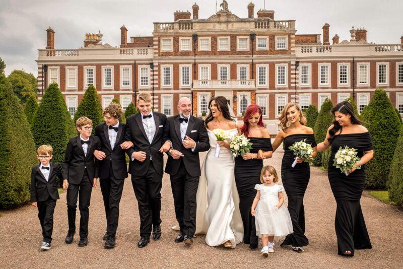 Bride and groom and children