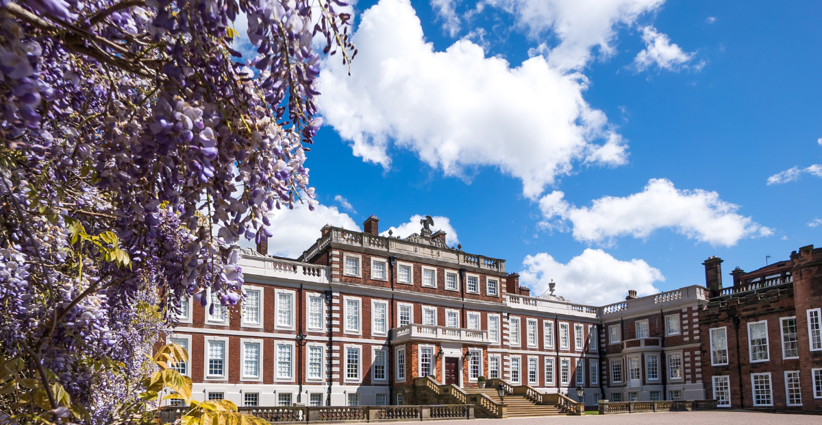 Knowsley Hall with flowers in bloom